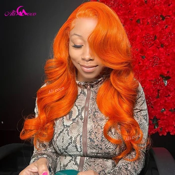 Oranžová Farba Ľudské Vlasy, Parochne Zázvor Orange Parochňu Telo Vlna 13x4 Čipky Čelnej Parochňu Pre Trhal Farebné Ľudské Vlasy, Parochne Pre Ženy