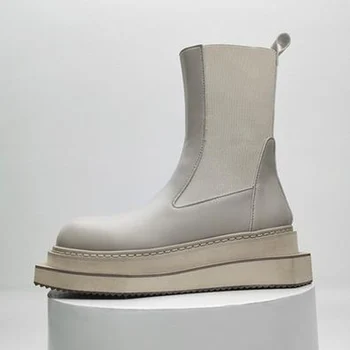 Owen Seak Muži Ženy High-TOP Chelsea Boots PU Kožené Topánky Platformu Bežné Luxusné Designer White Black Tenisky