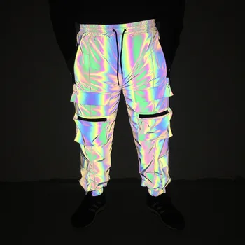Holografické Mužov Reflexné Rave Geometrické Farebné Hip Hop Cargo Nohavice Bežné Jogging Tepláky Oblečenie