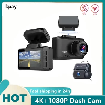 Pomlčka Cam Predné A Zadné 4K Nočné Videnie Dual Camera Pre Car Video Recorder Späť dvr Dashcam Zabudovaný GPS, WIFI 24H Parkovanie Monitor