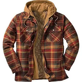 Hot Predaj pánske Oblečenie Klasický Kockovaný Vytlačené Bavlna Kabát Veľkosť Hooded Shirt Kabát