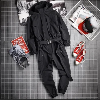 Retro hip hop mikina s kapucňou jumpsuit Trend nohavice pánske cargo jumpsuit