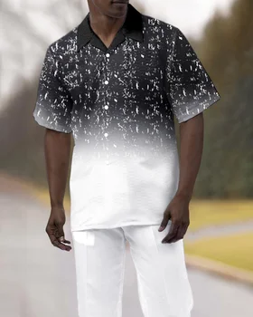 2023 pánske krátke puzdre tričko+oblek nohavice dvoch-dielny ulici bežné black vytlačené klope single-breasted tričko chôdza vyhovovali 4XL