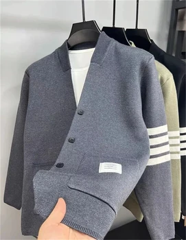 Nový Príchod High-End Luxusný Mužov Pletený Sveter 2023 Jeseň kórejský Trend Módy Jednoduché jednofarebné Ležérne pánske Svetre Kabát