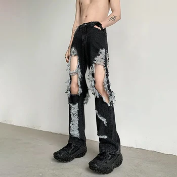 Y2K Unisex Perforované Jeans Mens Lete kórejský 2023 Slim Design Rovno Širokú Nohu, Džínsové Nohavice LGBT Muž Sexy Roztrhané Džínsy Lemovaný