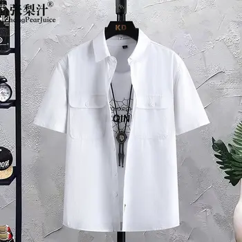 Nové Biele Tričko Mužov Krátke Jednoduché Tuhé Voľné Tričko Hong Kong Štýl Mens Pruhované Tričko Bežné Blusas Camisa Voľné