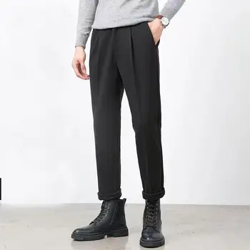 2023 Jeseň Zima Vlnená Zmes Nohavice Teplé Oblečenie Jednofarebné Šaty Mužov Nohavice Rovno Formálne Nohavice Mužské Nohavice N98