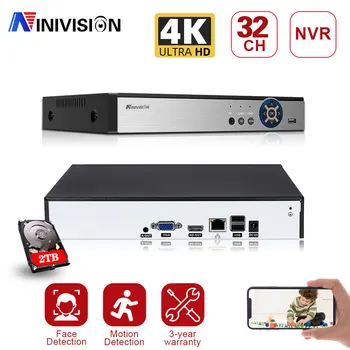 NINIVISION Tvár/Detekcia Pohybu Dohľadu videorekordér 8MP 4K 32CH 32 Kanálov H. 265 2*SATA IP CCTV DVR, NVR Vzdialený Pohľad