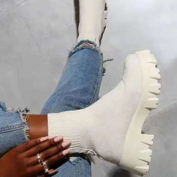 Ženy Topánky Trend 2023 Ponožka Platformu Topánky S Podpätkami Jeseň Zimné Topánky Pre Ženy Topánky Na Platforme Biele Členkové Topánky Žena