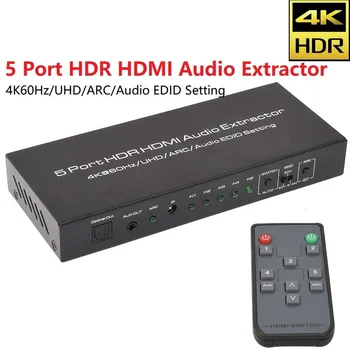 HDMI Switch 5 V 1 UHD HDR 4K 60Hz Audio Extractor HDMI 2.0 5 Port Prepínača Hub HDCP 2.2 SPDIF Audio 5.1 OBLÚK pre PS4 X-BOX HDTV