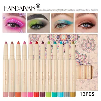 12 Farbu, Lesk Eyeshdow Ceruzka Tieň Stick Paletu Modré Hnedé Oči Krásy Presklené Značka Make-Up Kozmetika