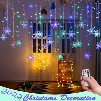 Vianočné vločky LED 2021 Diaľkové Ovládanie Garland Opony Ľahké Nepremokavé Dovolenku Strany, Pripojiteľná Vlna Víla Svetlo 3,5 M