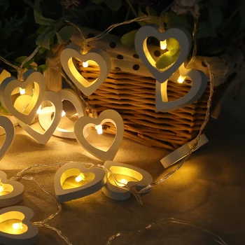 1.2 M Drevené Srdce Tvar LED Reťazec Svetlo Strany A Nový Rok Garland Vlkovcový Na Okno Teplá Biela Víla, Dekoratívne Lampy