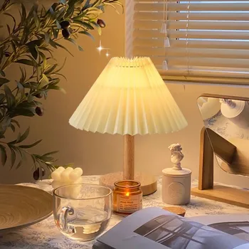 Moderné LED Drevo stolná Lampa Pôvodné Drevené Húb Dáždnik Stôl Lampy Štúdia Spálňa Útulné, Nočné Svetlá E27 Látkové Tienidlo