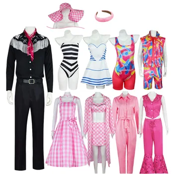 2023 Filmu Barbi Oblečenie pre Ženy Kostým Margot Robbie je Cosplay Ružové Šaty Ken Tričko Jednotné Dievčatá Chlapci Halloween Oblečenie