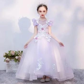 Krásne Fialové Dievča Princezná Plesové Šaty, Čipky Appliques Pearl Prvé Sväté Prijímania, Stužkových Kostýmy, Šaty Flower 2023