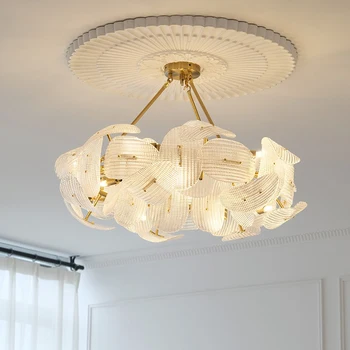 Sklo Petal Strop Lustre 2023 Nové LED Svietidlá Luxusné Dlhé Visiace Lampy Moderné Domáce Dekorácie Listry pre Jedálenský Stôl