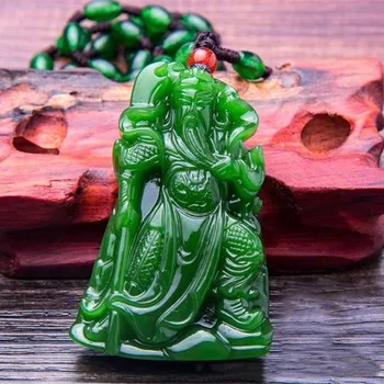 Prírodné Zelené Ručne Vyrezávané Guan Gong Jade Prívesok Módne Šperky Mužov a Žien Wu Cai Shen Guan Gong Náhrdelník