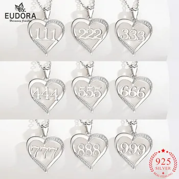 Eudora 925 Sterling Silver Anjel Číslo Náhrdelník 111 222 333 444 777 888 999 666 Šťastné Čísla Prívesok Charms Šperky pre ženy