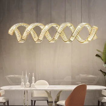 Moderné Luxusné Crystal Vlna Prívesok Svetlá Jedálenský Stôl LED Pozastaviť Lampa z Ocele Lesk Krytý Drop Svietidlá