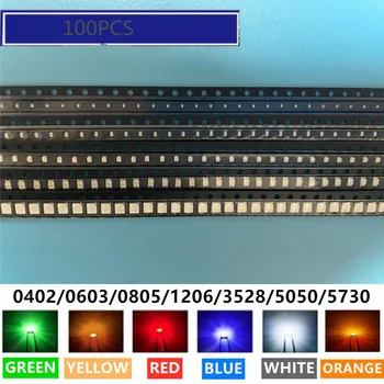 0603 0805 1206 0402 SMD LED Červená Žltá Zelená Biela Modrá Orange light emitting diode 100ks/veľa