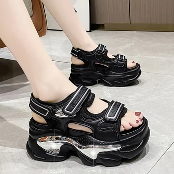 Dámske Módne Letné Sandále na Platforme Čierne Hrubé Jediným Non Slip Pláže Topánky Žena Robustný Klinu Náklonu Sandále pre Ženy 2023 Nové