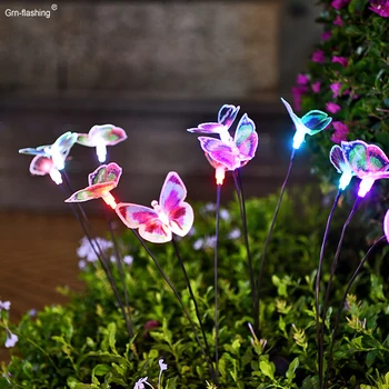 3 Hlavu Optický Motýľ Solárne Lampy Nepremokavé Vonkajšie Záhradné Dekoračné Lampy Farebné Solárne Kosačky Krajiny Svetlá