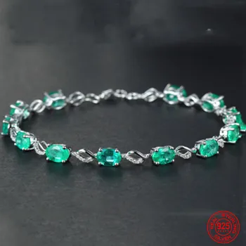 925 Sterling Silver Emerald Náramok Reťazca Pre Ženy Módne Šperky Príslušenstvo