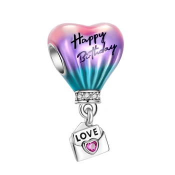 925 Sterling Silver Nový Happy Birthday teplovzdušný Balón Kúzlo perličiek fit Pôvodné Pandora Náramok Náhrdelník s Príveskom, Šperky Darček