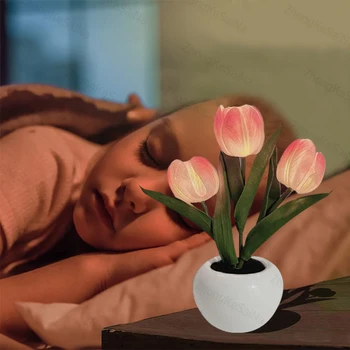 Romantickú Atmosféru, Stolná Lampa LED Tulipán Nočné Svetlo Simulácia Kvety Stolové Lampy Prenosné Svetla na Čítanie Pre Domáce Kancelárie Dekor