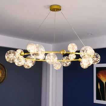 Moderná Luxusná Obývacia Izba Lustre Krúžky Led Diaľkové sklenenú Guľu Lampy Zlato pre Spálne, Hala Zariadenie Domova Vnútorné Osvetlenie