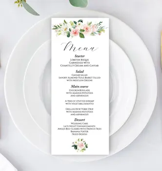 60pcs Prispôsobené Európskom štýle svadobné akvarel zelenej listovej menu recept sídlo karty osobnosti výročná schôdza svadobné hostiny,