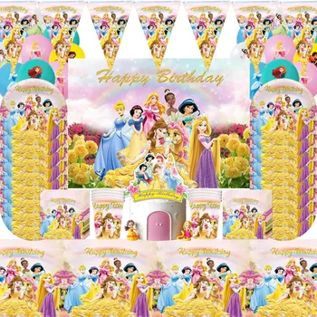 Disney Princezná Dievča Narodeninovej Party Dodávky Snow White Belle Riadu Nastavte Obrus pre Deti Baby Sprcha Svadobné Party Decor