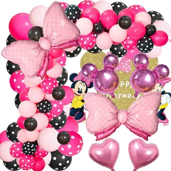 119pcs Minnie Mouse Tému Balón Garland Arch Auta Ružová Čierna Mickey Srdce Balóny, Dekorácie pre Dievčatá Narodeninovej Party Decor