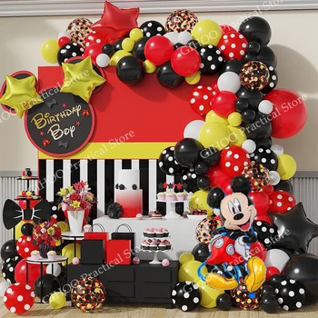 128pcs Disney Mickey Mouse Fóliový Balón Garland Arch Súprava Červená Čierna Žltá Konfety Latex Loptu Chlapec Dievča Narodeniny Deco Baby Sprcha