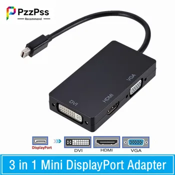3 v 1 konektor Mini DisplayPort DP na kompatibilný s HDMI DVI-VGA Kábel HD 1080P Converter Konektor Pre Projektor Notebook