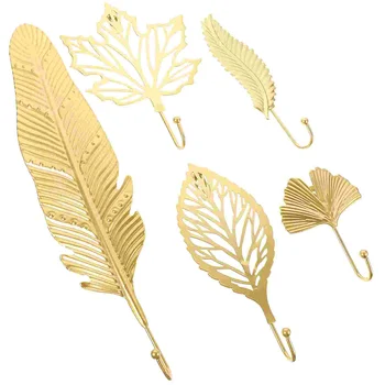 5 Ks Leaf Háčik Zlato Háčiky Na Stenu Dekoratívnych Vešiak Zavesenie Skladovanie Železa Dieťa Moderné Kľúča Držiteľa