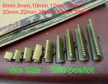 Doprava zadarmo -500 Antické Bronzové Mix Veľkosť pása s nástrojmi Krimpovacie,6 mm,8 mm,10 mm,12 mm,16 mm,20 mm,22 mm,25 mm,30 mm,35 mm,Vintage Koniec Pásky Príchytka