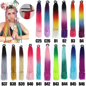 Syntetické Farebné Sieťky, predlžovanie Vlasov pomocou gumičky Rainbow Pletená Copu Príčesky Vlasy Tri Vrkôčiky 24 Palcov