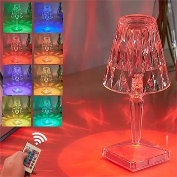 Diamantový Kryštál Ruže stolná Lampa RGB Diaľkové Ovládanie Multi-farebný Dotykový Ovládací Stolové Lampy, USB Nabíjateľné Spálňa Nočné Svetlo