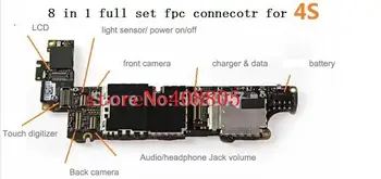 10sets=80pcs, celý set FPC konektor pre iPhone 4S dotykový LCD displej fotoaparátu snímač batérie, nabíjačky port FPC konektor na palube