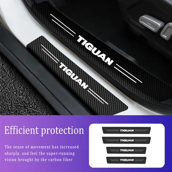 4 kusy z uhlíkových vlákien ochrane proti poškriabaniu nálepky na auto doorsill, vhodné pre Volkswagen Tiguan auto diely