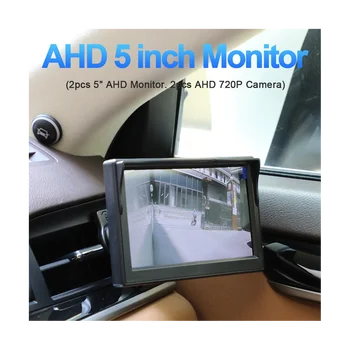 Auto AHD 5 Palcový Digitálny Pohľad z Boku Monitora Zrkadlo Systém s 2 720P HD Nočné Videnie Bočný Pohľad Kamery Čierna+Biela