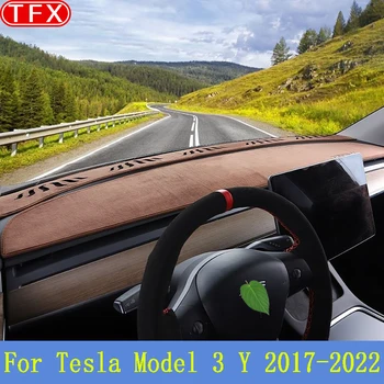 Flanelové Auto Panel Kryt Pad Pre Tesla Model Y 2017-2021 Slnečník Anti-Uv Dash Mat Pokrytie Koberec Koberec Auto Interiérové Doplnky
