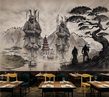 Prispôsobený 3D nástenná maľba Nová Čínska Ukiyo-e Samuraj Chrámu Reštaurácia Náradie Pozadí Steny Obývacia Izba, Hotelová Reštaurácia Tapety