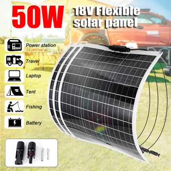 50W Flexibilný Solárny Panel Vysoká Účinnosť Monokryštalické Solárnych článkov pre Domáce Vonkajšie RV/Loď/Auto Nabíjačky Batérií Napájanie Skladovanie