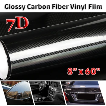 Auto Nálepky Lesklý Uhlíkových Vlákien Vinyl Film Car Wrap Super Lesklý 7D Uhlíka Film s Veľkosť 20 cm x 152 CM Vodotesný Film