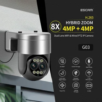 ESCAM G03 Binokulárne objektív Dome Kamera Dual na Nočné Videnie Bezdrôtový wifi obojsmernú Hlasovú Humanoidný Sledovanie Alarmu Vodotesný Fotoaparát