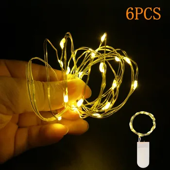 Tlačidlo Batérie Prevádzkované na Svadby, Vianočné Girlandy Party Dekor Osvetlenie String Medený Drôt Lampa 6PCS Záhradné Svetlo LED Svetlo Víla