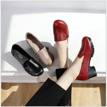 2021 Jar Ženy Čerpadlá Ručné Ženy Originálne Kožené Topánky Pohodlné Retro Matka Topánky